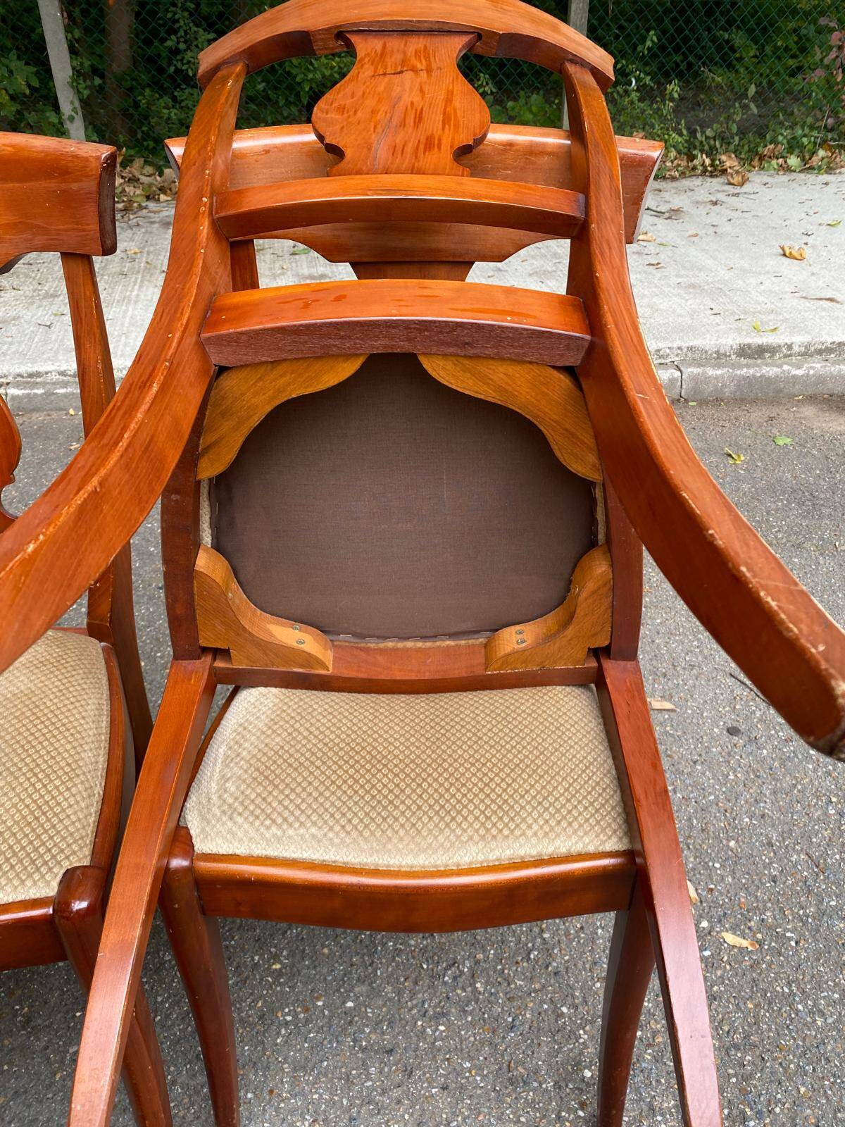 4 Landes chairs with solid wood crossbars and beige velvet fabric