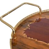 Serving table and rolling bar with drop leaves featuring floral marquetry decoration.