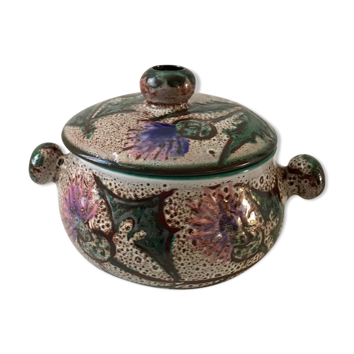 Vallauris sandstone pot hand-painted 60s