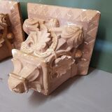 Early 20th Century French Plaster Wall Consoles In A Church Architectural Style