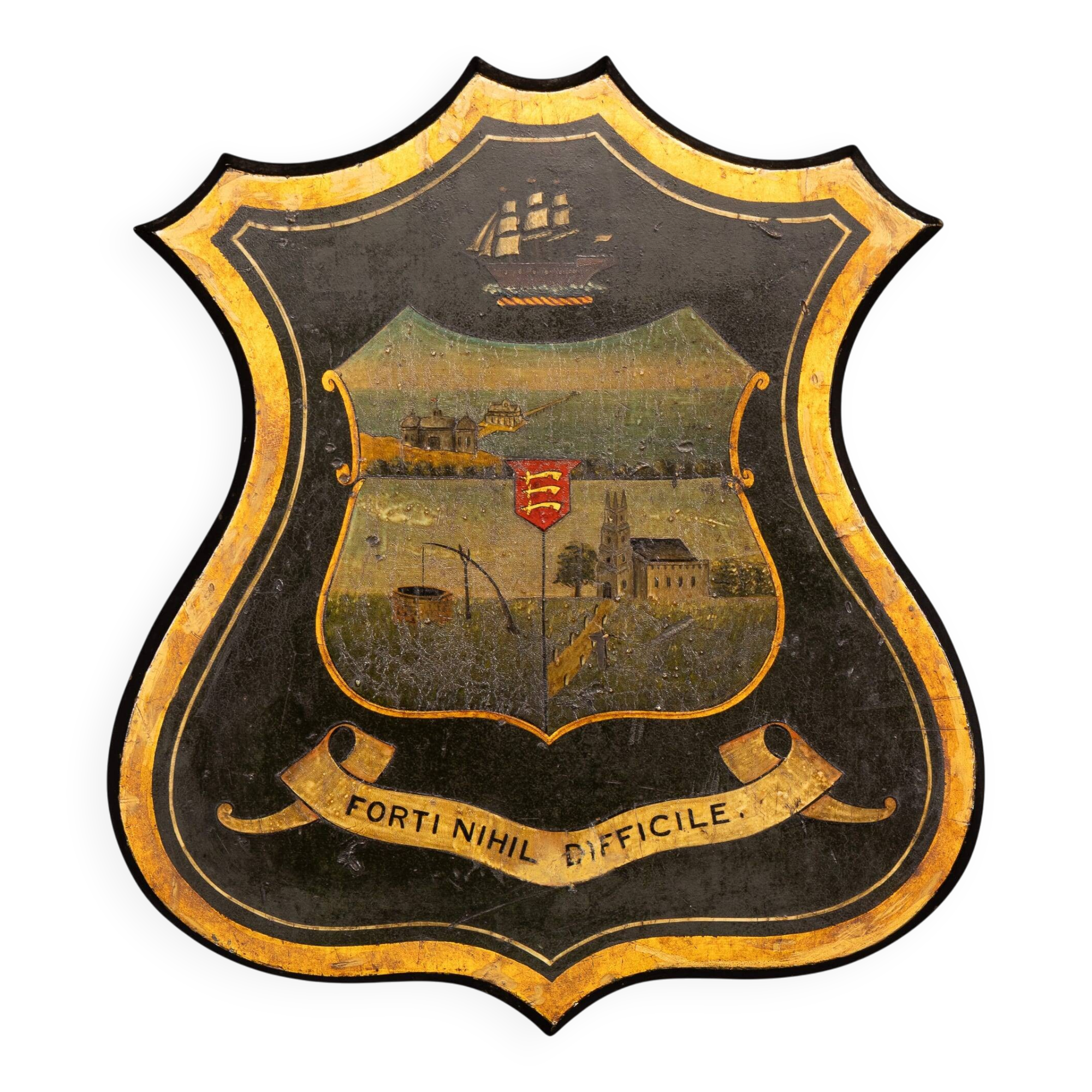 Antique 19thC English Hand Painted Essex Armorial Shield