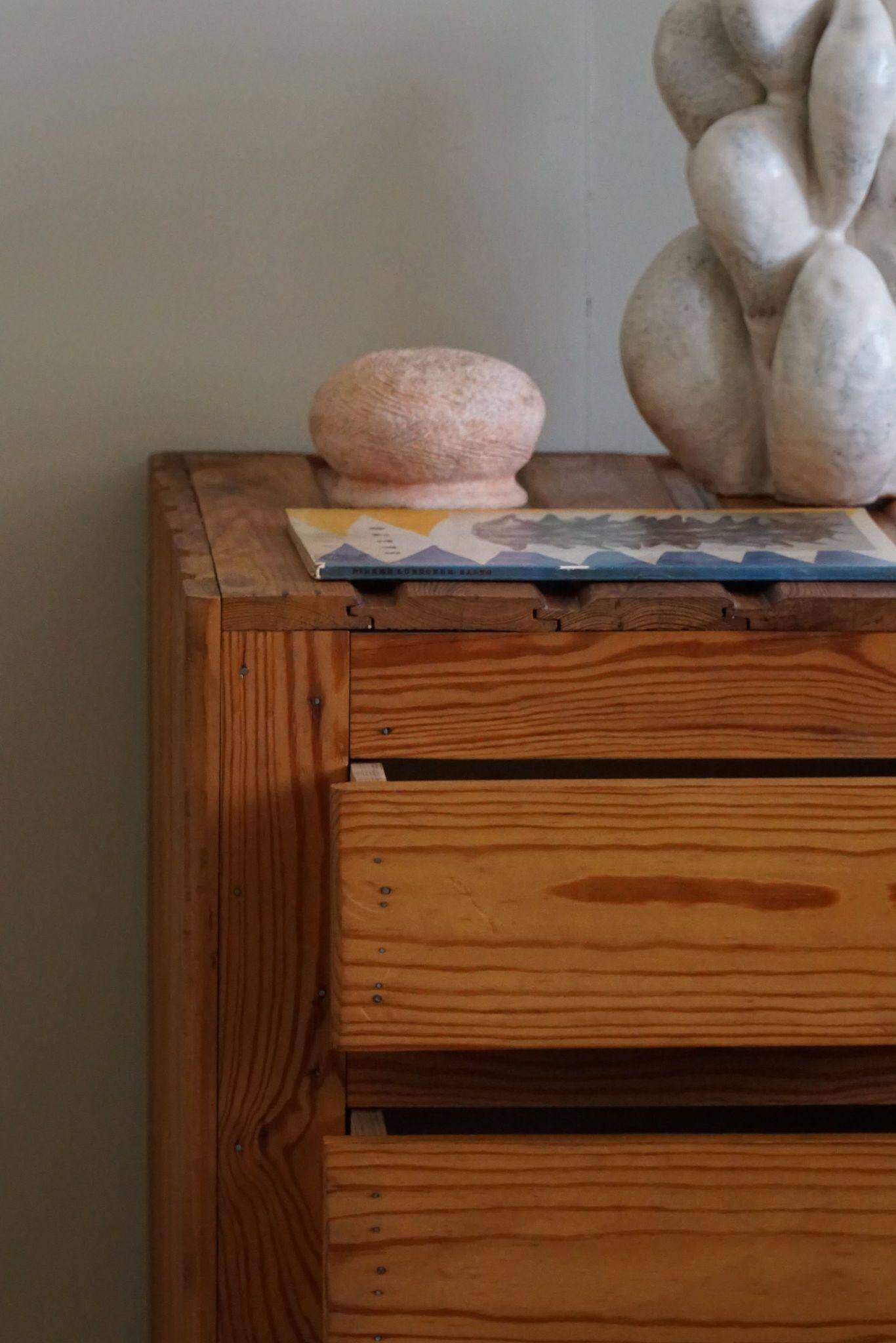 Free-standing primitive pine commode, mid-century Swedish, 1950s.