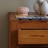 Free-standing primitive pine commode, mid-century Swedish, 1950s.