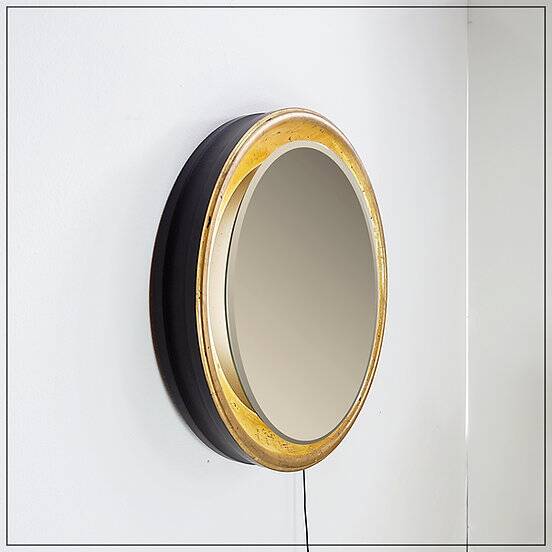 Large round wall light mirror gold leaf - 1960s - Ø66cm