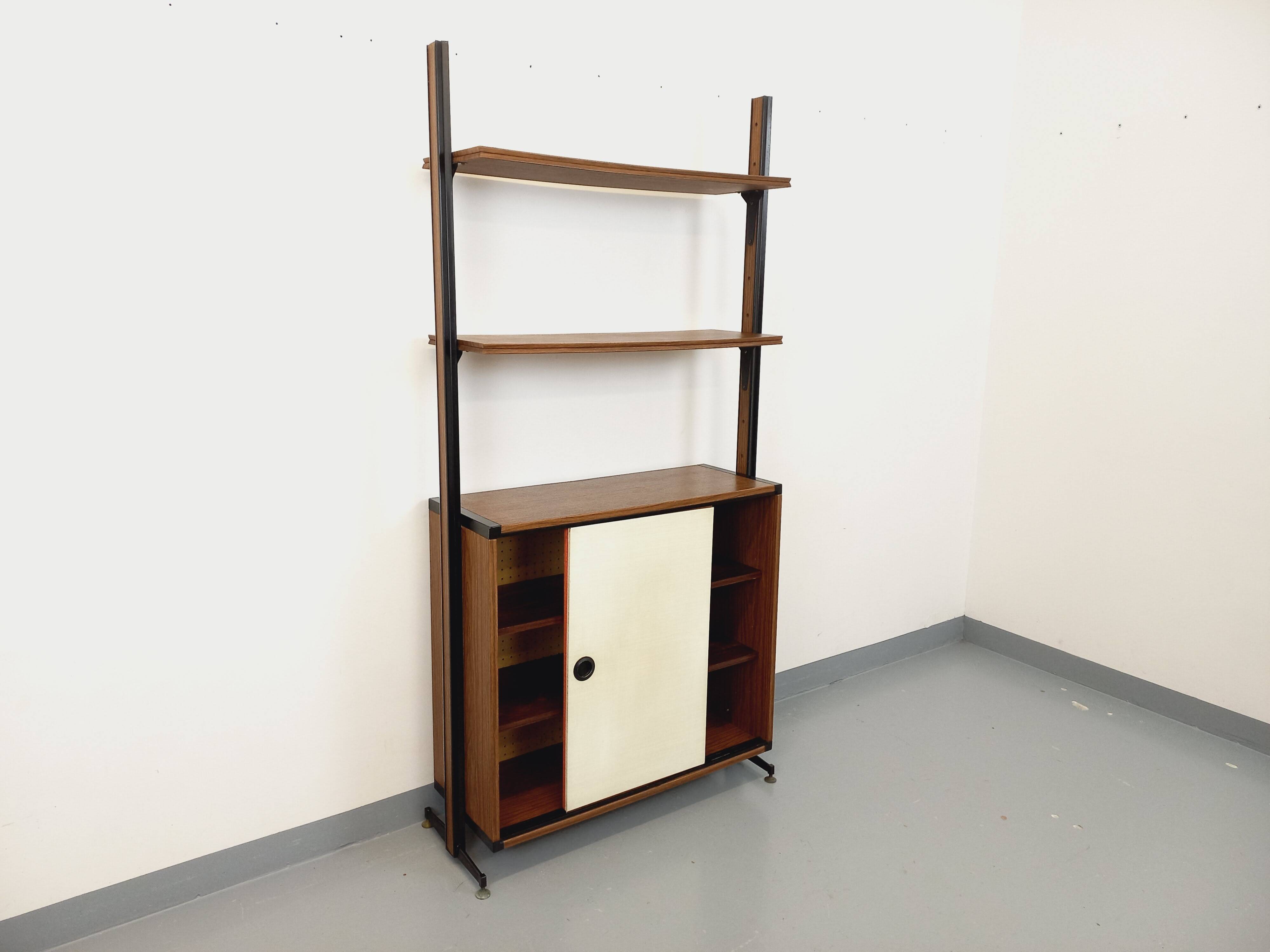 Vintage Italian modular shelving unit in melamine with wood decor