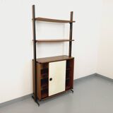 Vintage Italian modular shelving unit in melamine with wood decor