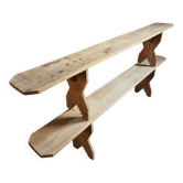 Ensemble de 2 bancs anciens français en peuplier, consoles ou étagères, vers 1900