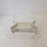 Italian Coffee Table in Travertine and Facet Cut Glass, 1980s