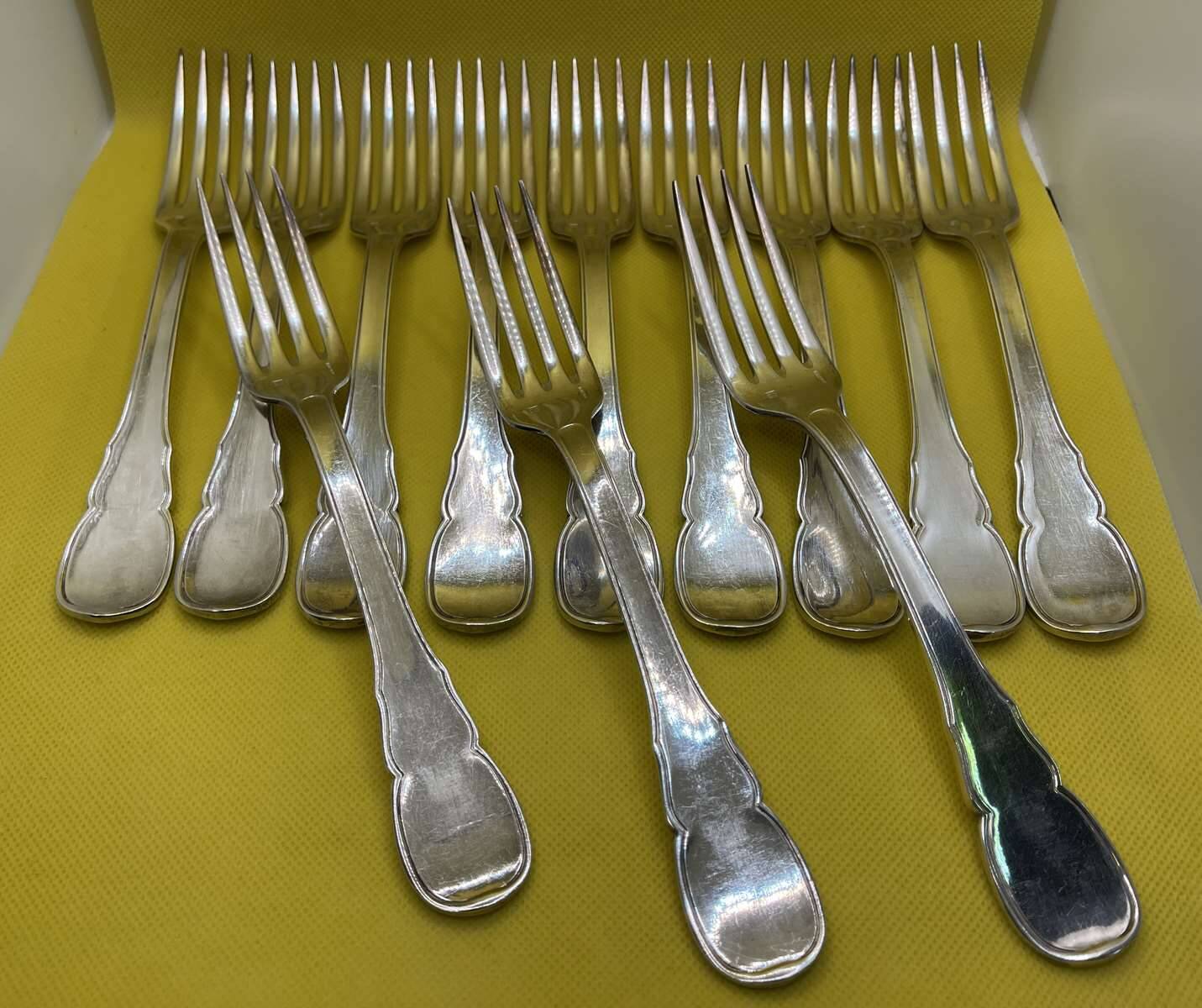 Set of 12 large silver-plated metal forks BOULENGER
