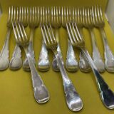 Set of 12 large silver-plated metal forks BOULENGER