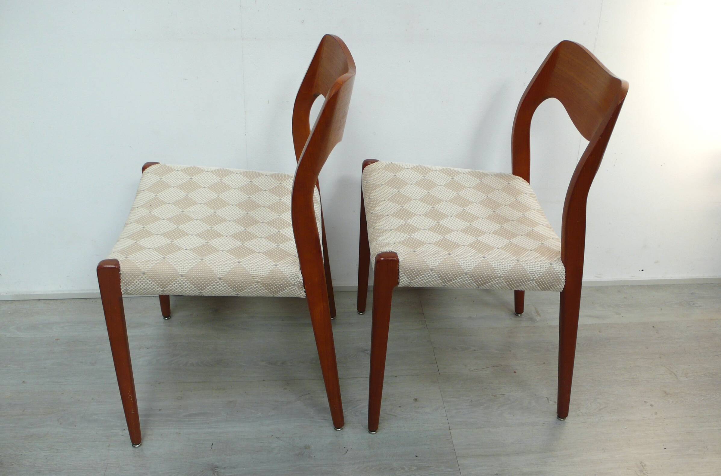 Two Teak Chairs Modell 71 by JLM Møllers Denmark, Niels Otto Møller 60s