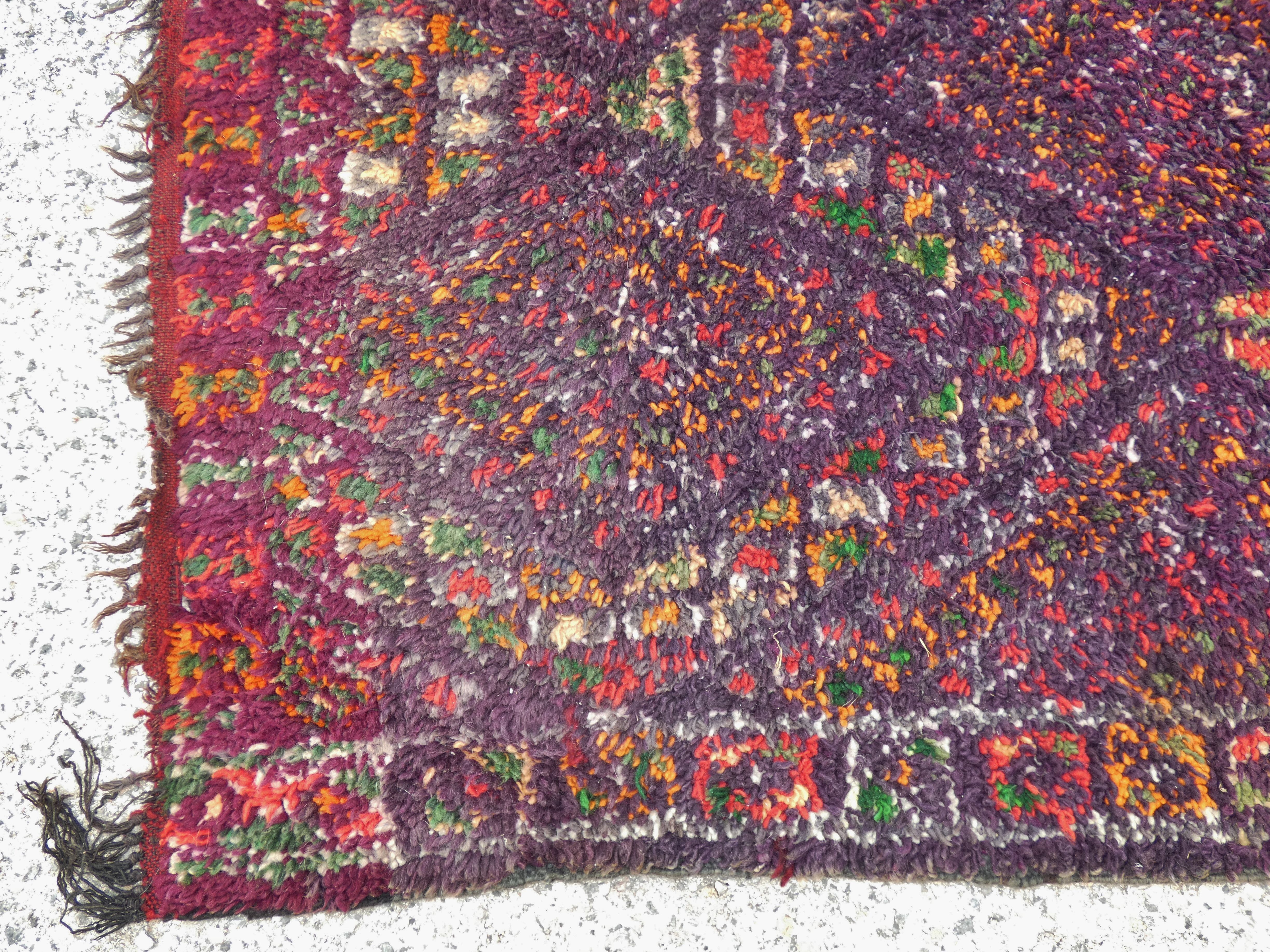 Berber carpet beni ourain wool with purple background patterns diamonds, circa 1950 177x284 cm