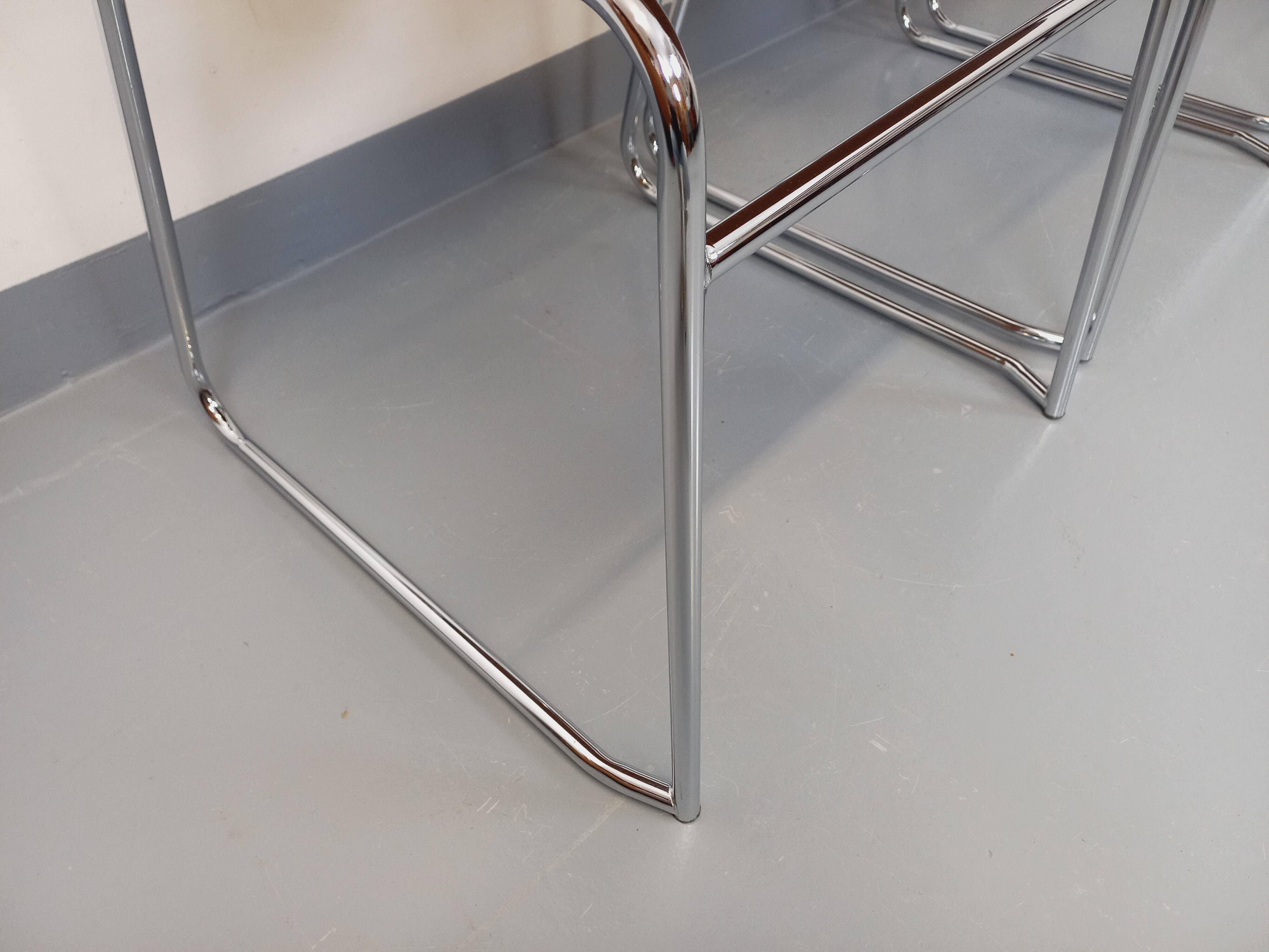 4 vintage sleigh chairs from the 70s, in designer chrome metal