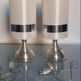 Pair of space-age lamps in aluminum and fabric from the 1970s - 1980s