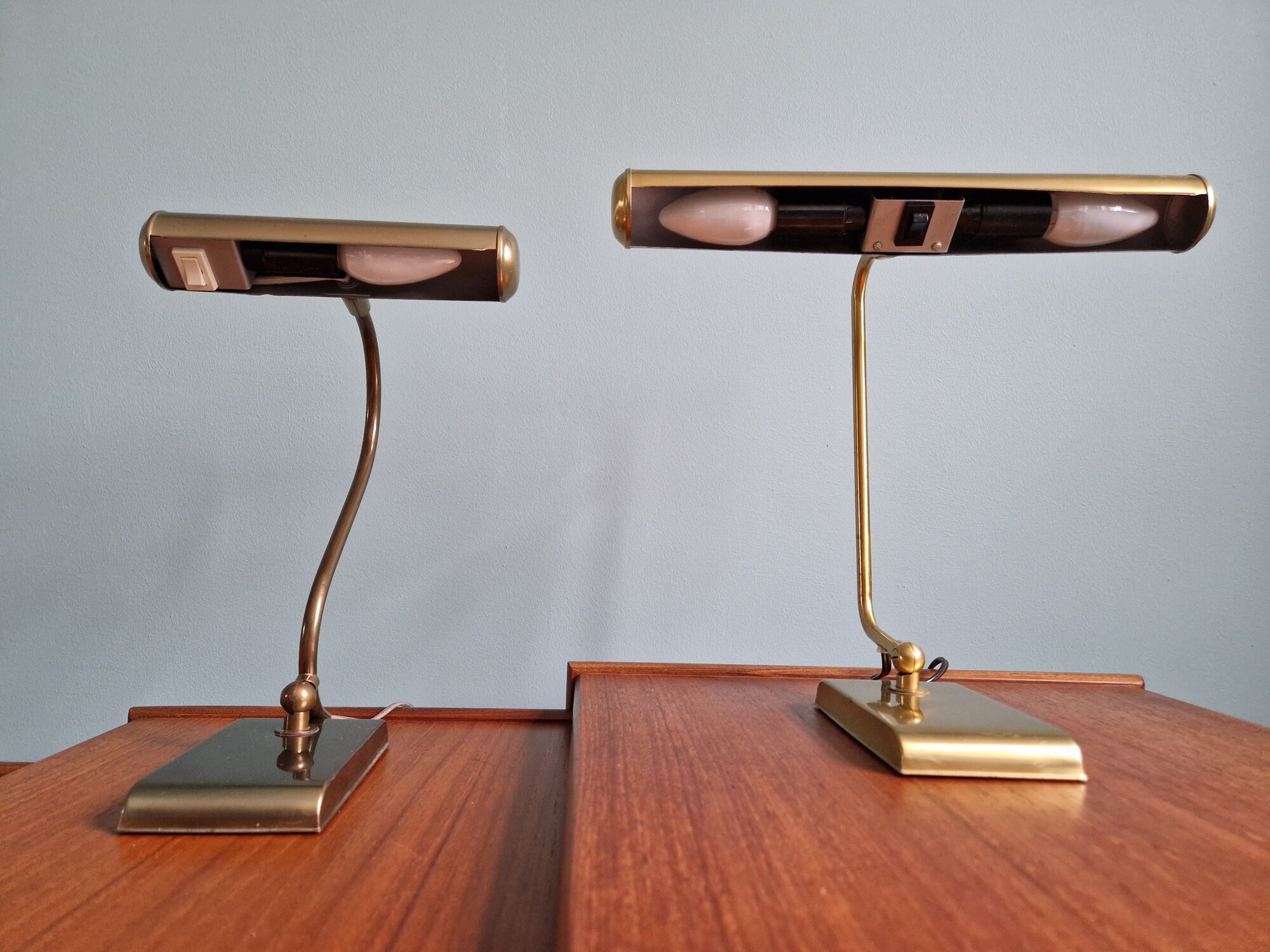 Pair of brass desk/piano lamps, 1950s-60s