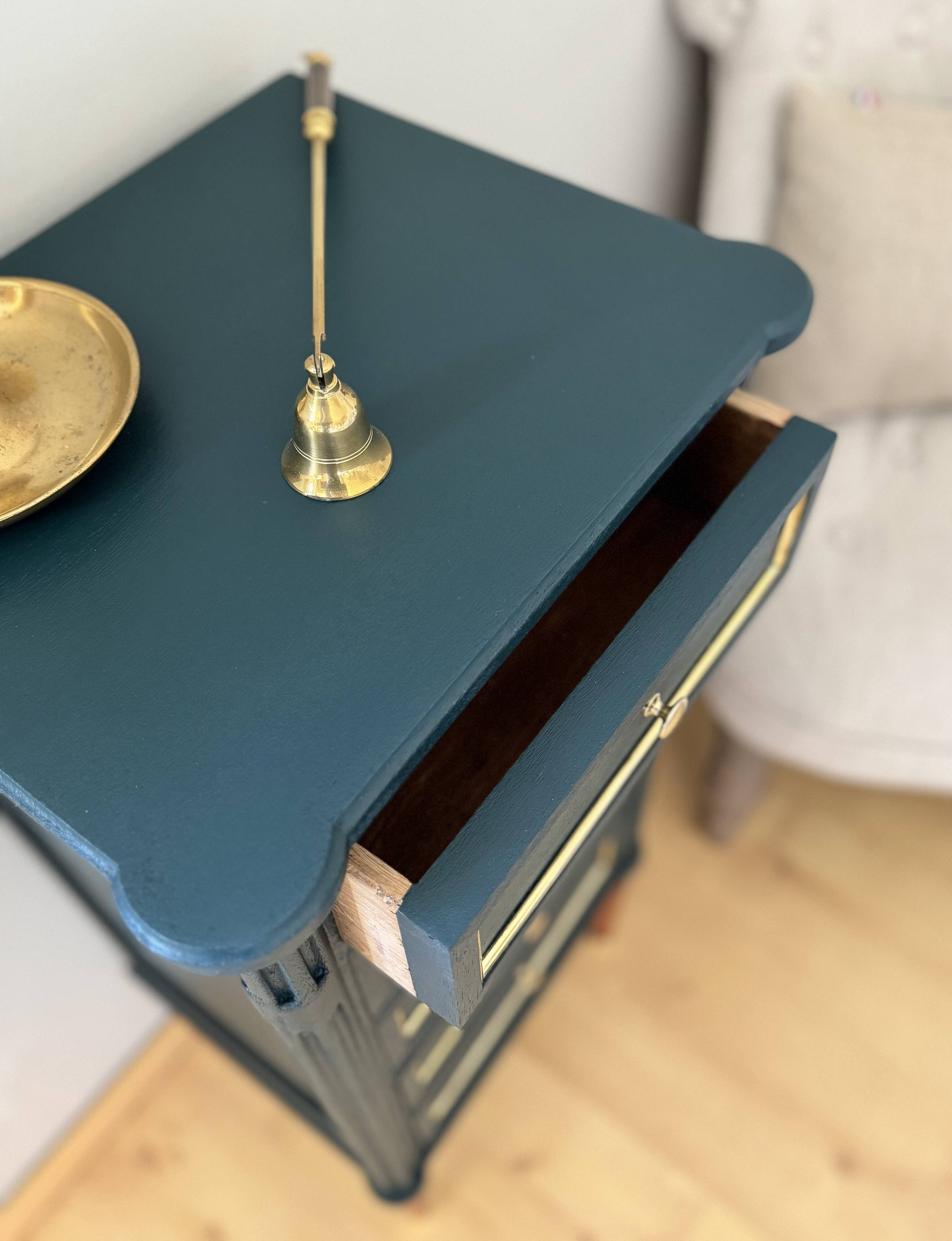 Cypress green chest of drawers & brass