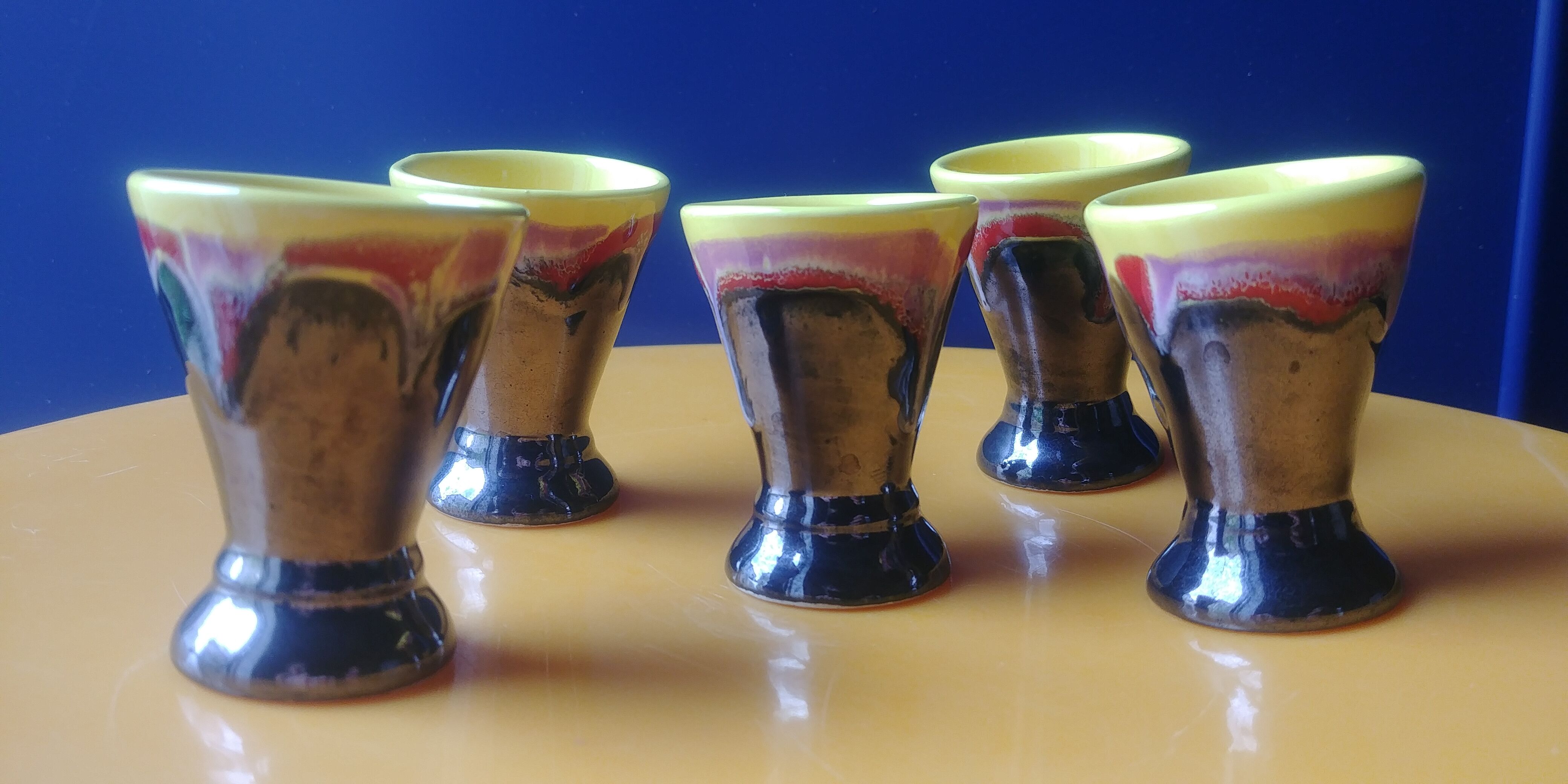 Set of five glazed ceramic coquetiers vintage 60s