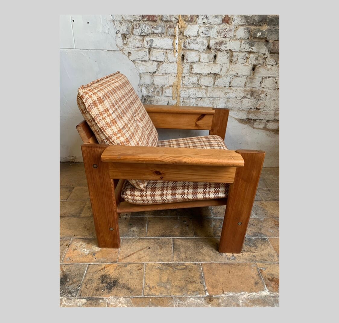 Brutalist pine sofa and armchair, france, 1960