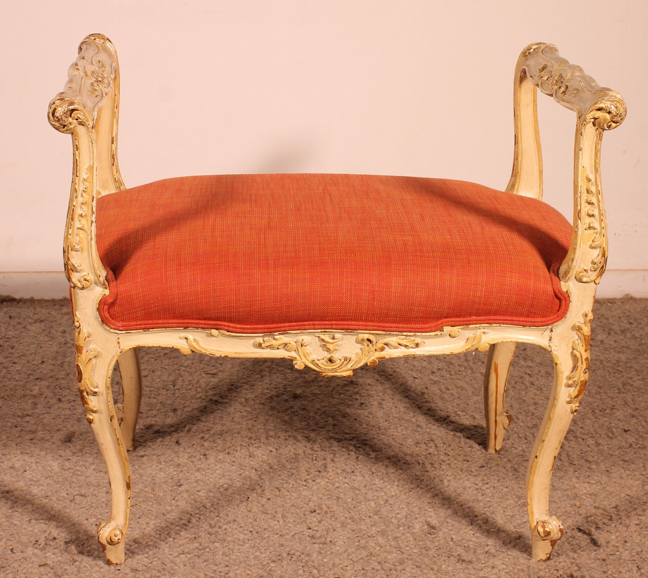 Small Polychrome Wooden Bench - 19th Century