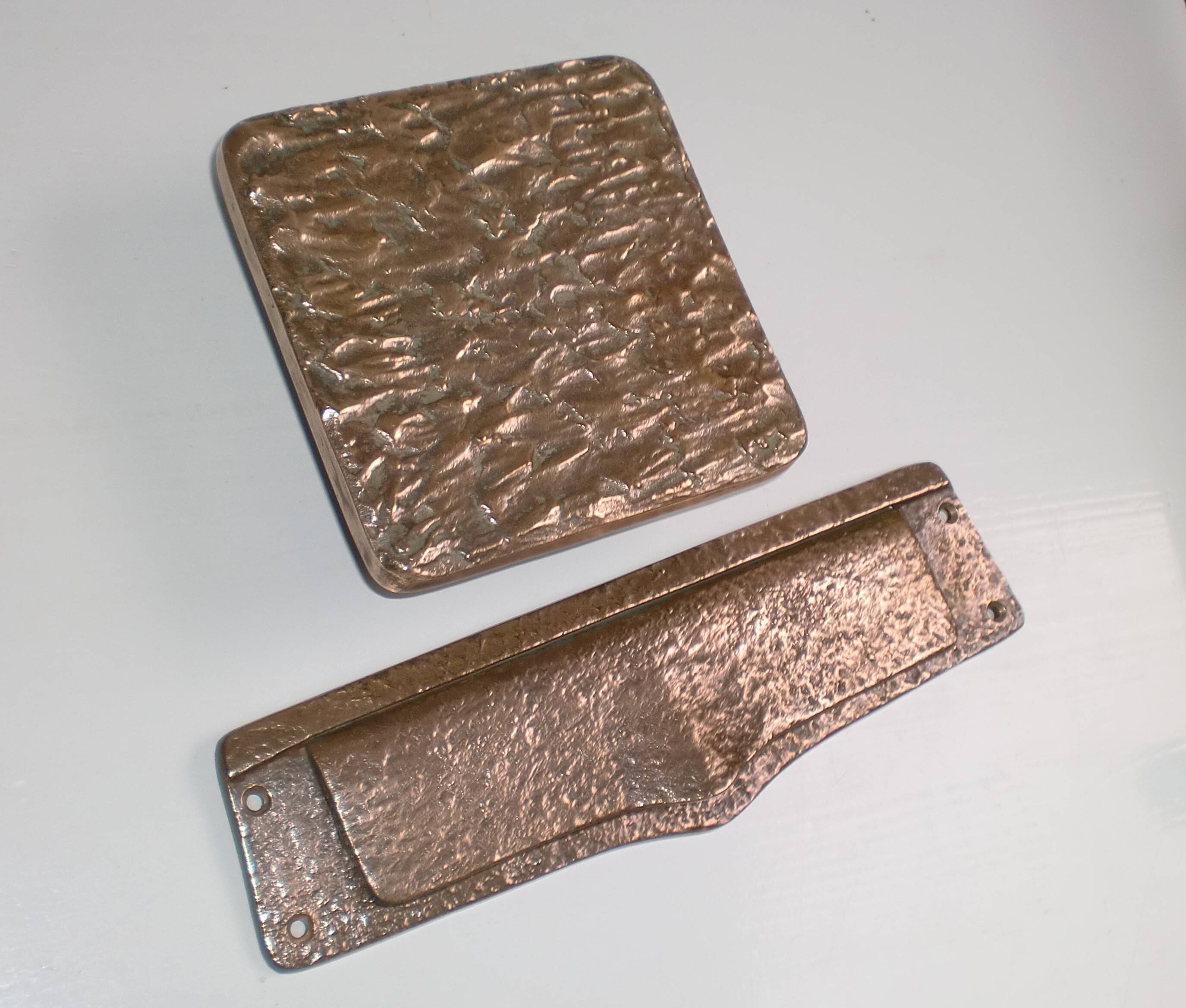 1950s Brutalist Bronze Push & Pull Front Door Handle Push Plate + Mail Slot