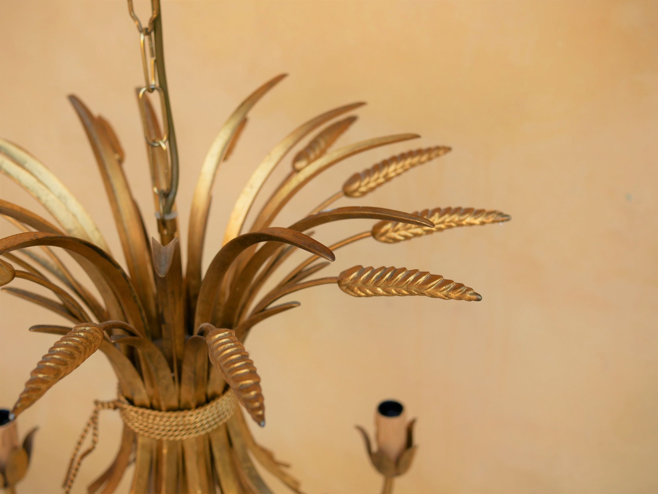 Golden vintage chandelier "wheat ears" by Maison Masca
