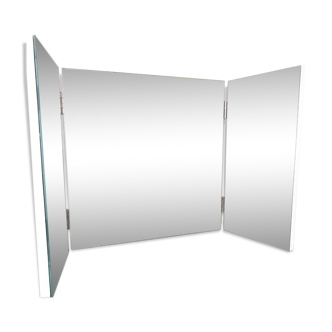 Miroir triptyque vintage dossier bois 3 volets articulés 74x39cm