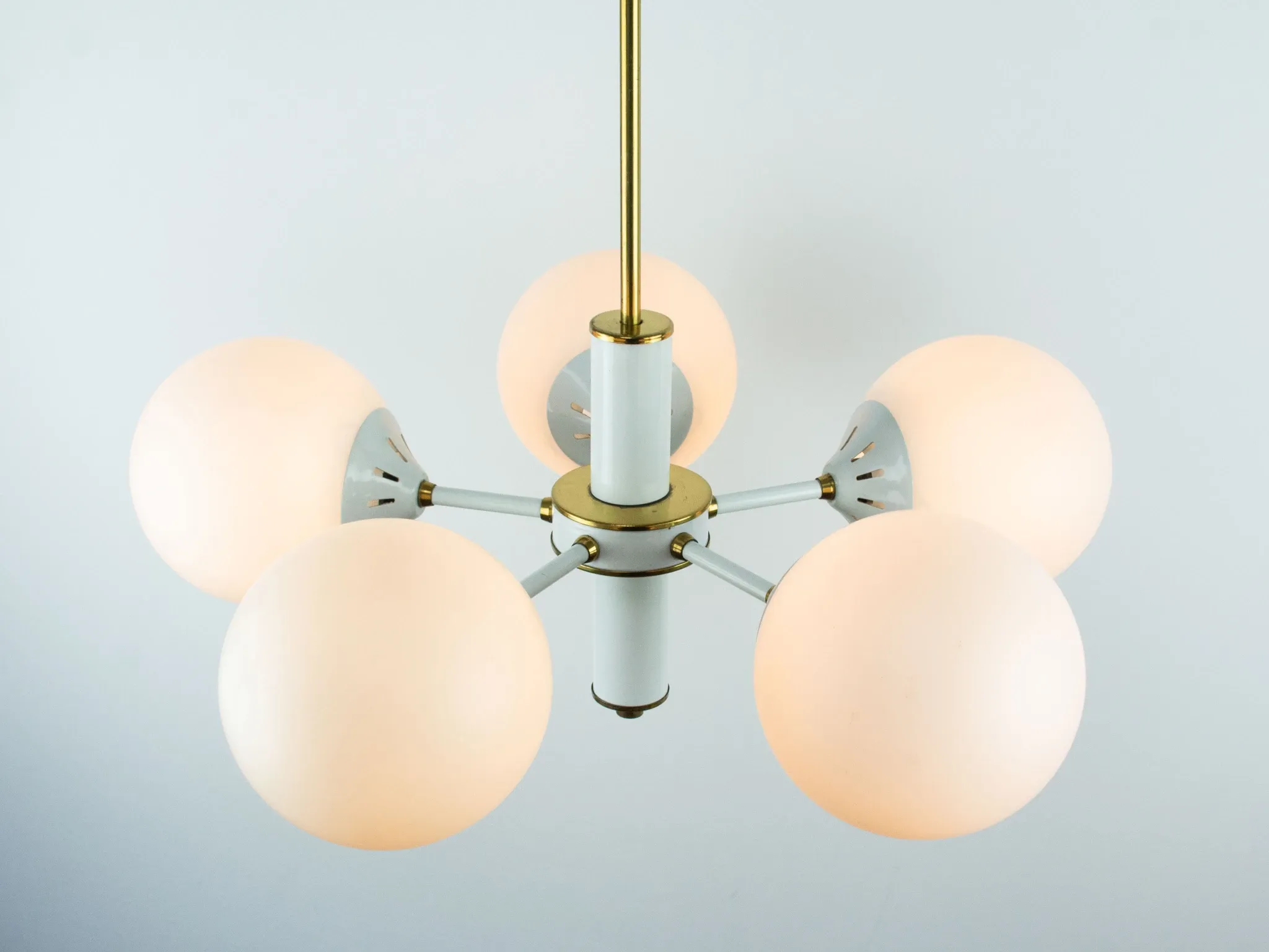 Vintage White 1970s Sputnik Chandelier – Mid-Century Modern Ceiling Light