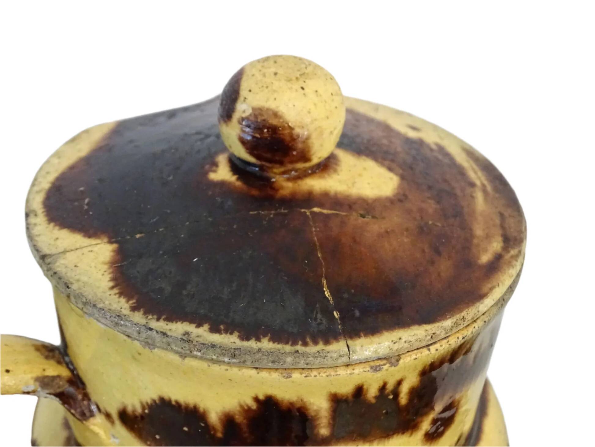 Grand pichet ancien en faïence française avec couvercle, provenant de Dieulefit