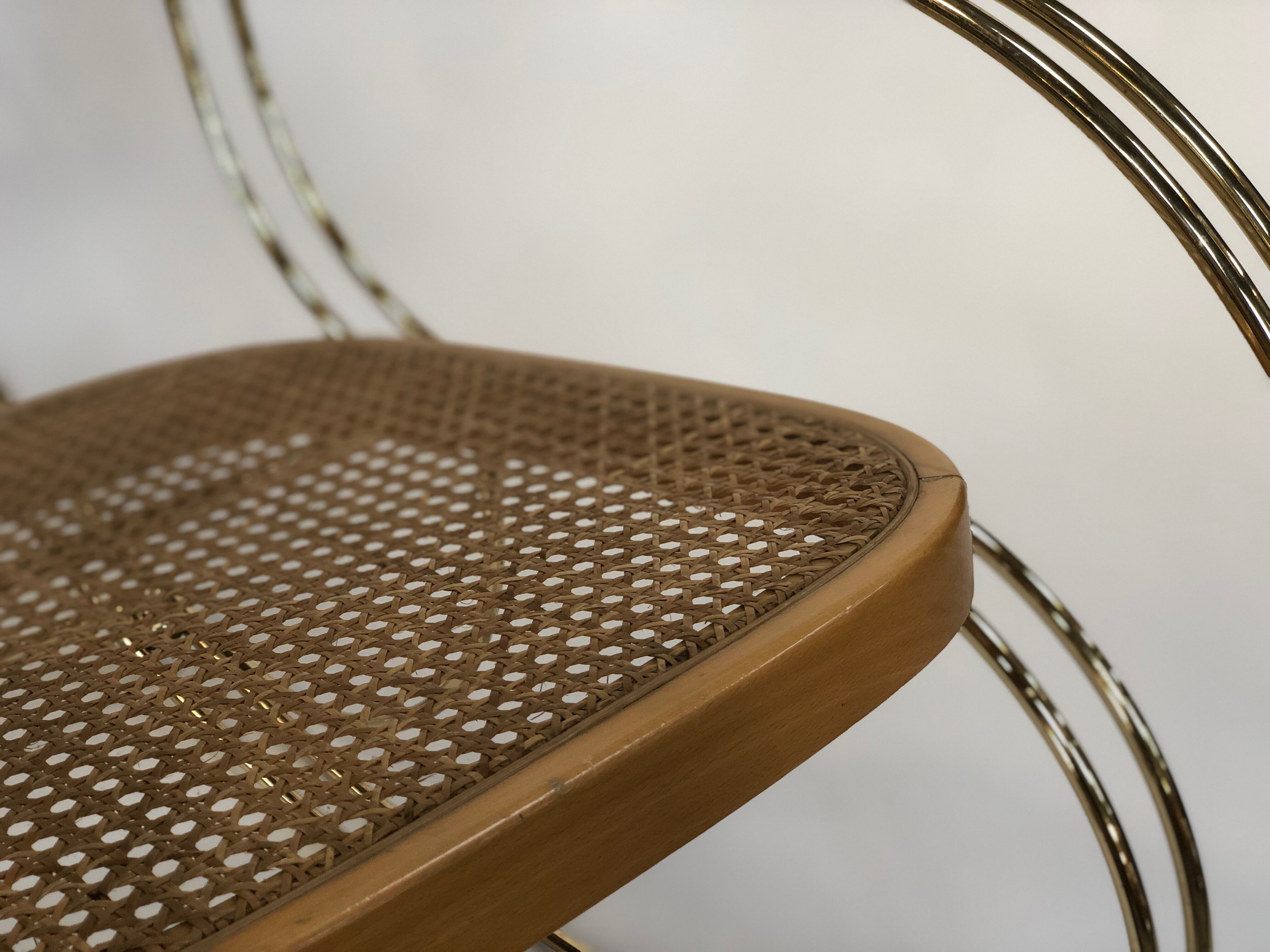 Vintage brass curved wooden rocking chair