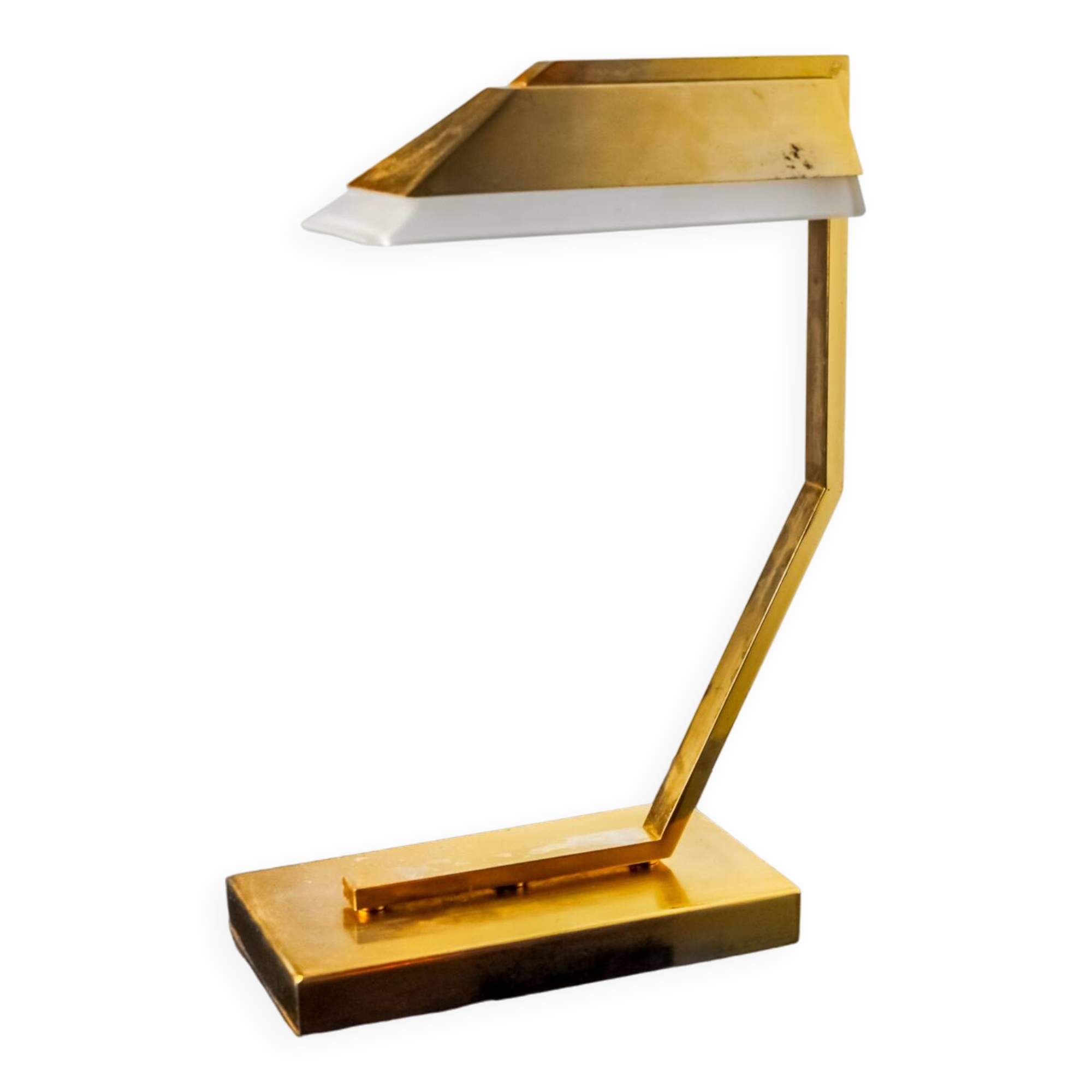 Geometric art deco lamp, brass and smoked glass, Spain, 1970