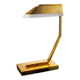 Geometric art deco lamp, brass and smoked glass, Spain, 1970