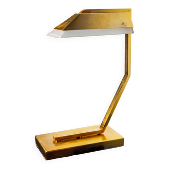 Lampe art déco géométrique, laiton et verre fumé, Espagne, 1970