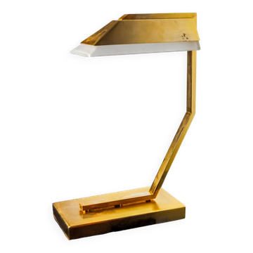 Geometric art deco lamp, brass and smoked glass, Spain, 1970