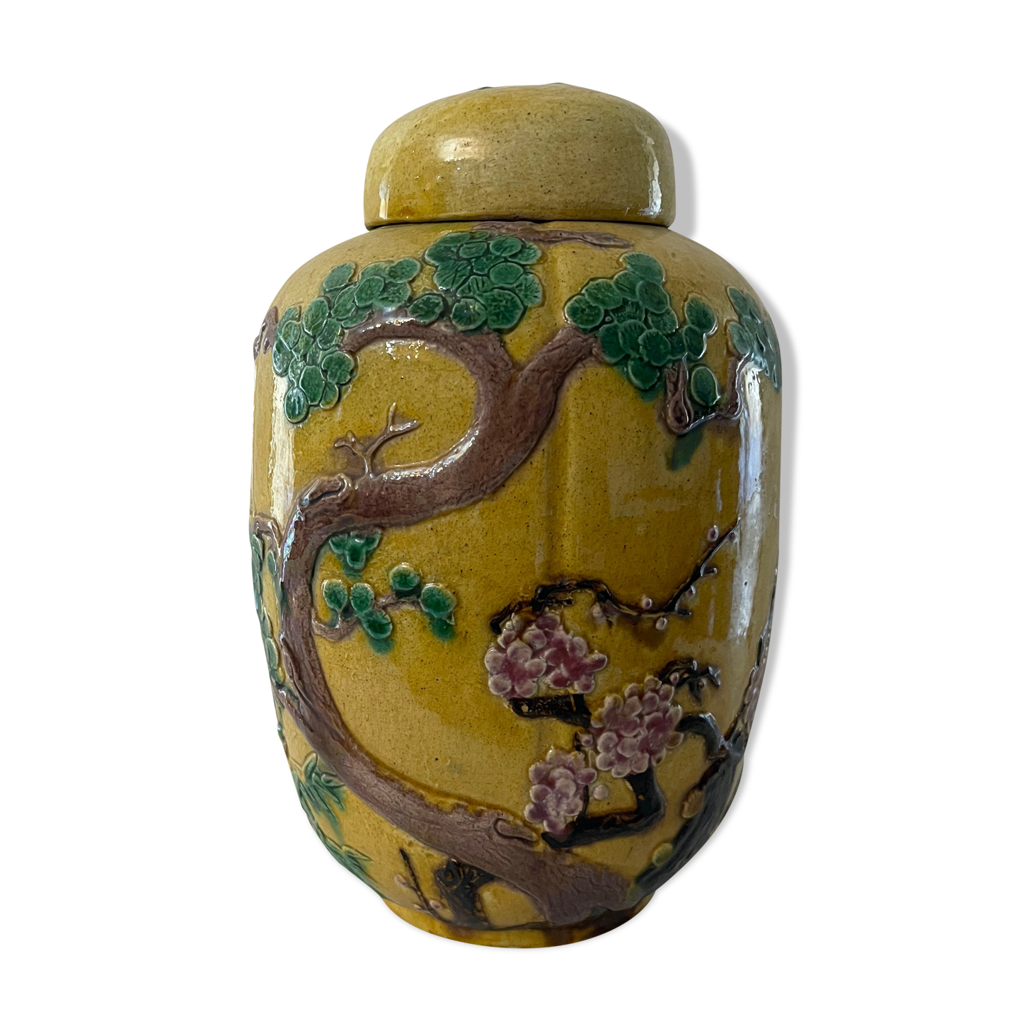China ginger pot in glazed earth decorated with prunus decoration China XXth