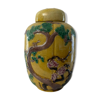 China ginger pot in glazed earth decorated with prunus decoration China XXth