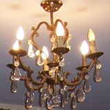 Lustre italien bronze a pampilles cristal 6 branches