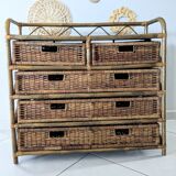 Commode vintage en rotin et osier