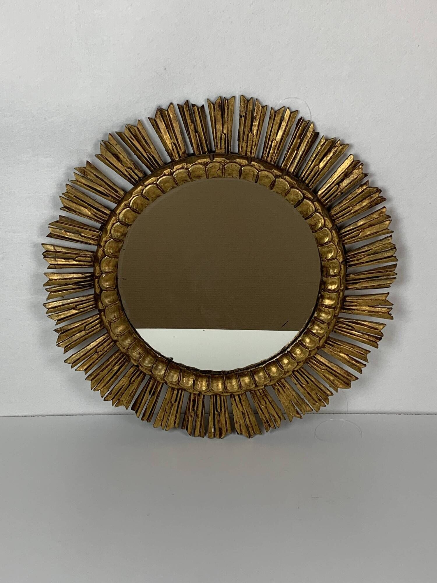Large midcentury Spanish gold gilt wood sun or sunburst mirror, 1950s
