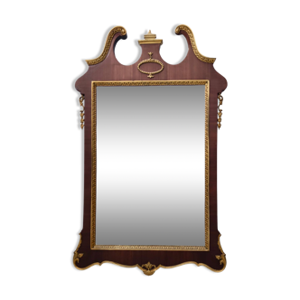 Vintage Wall Mirror with Ebonized Beech Frame and Cast Brass Details, Italy