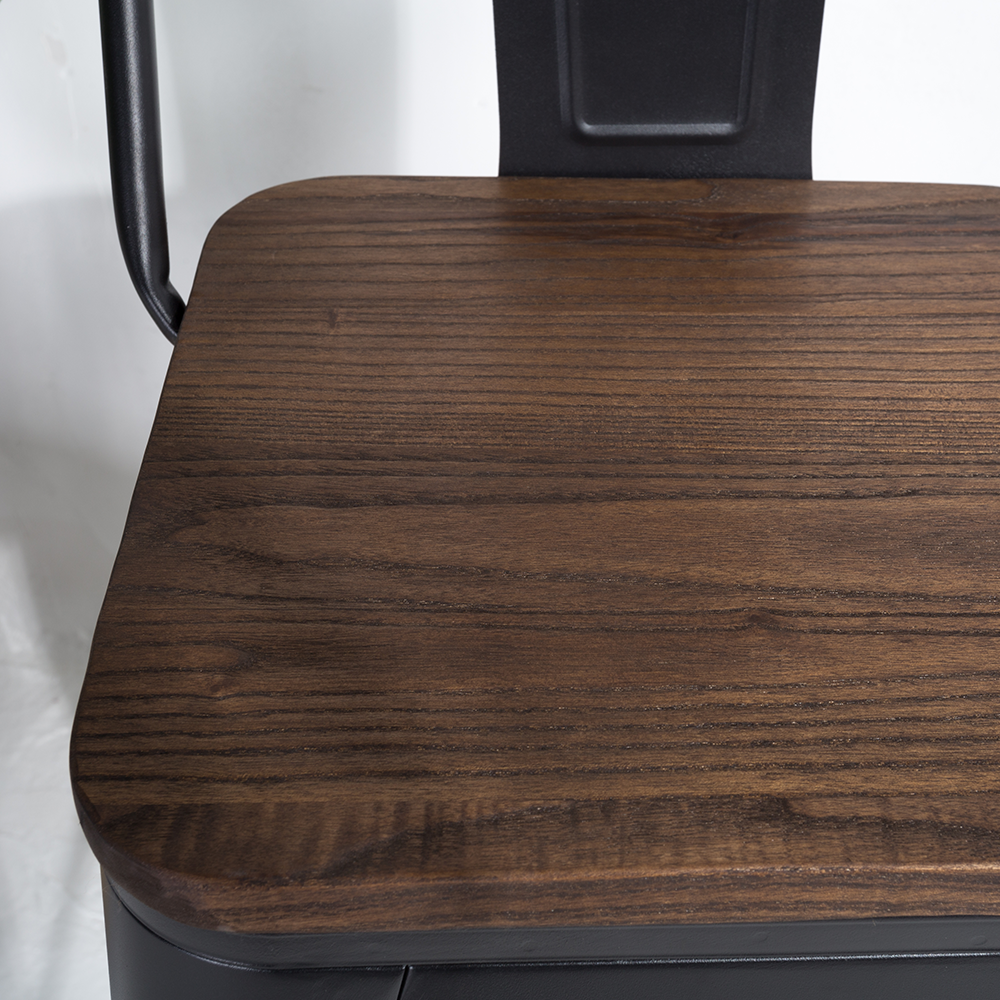 Industrial style bar chair Black metal and dark wood seat with backrest height 66cm