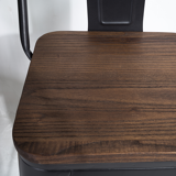 Industrial style bar chair Black metal and dark wood seat with backrest height 66cm