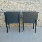 Pair of wooden bedside tables, gray patina