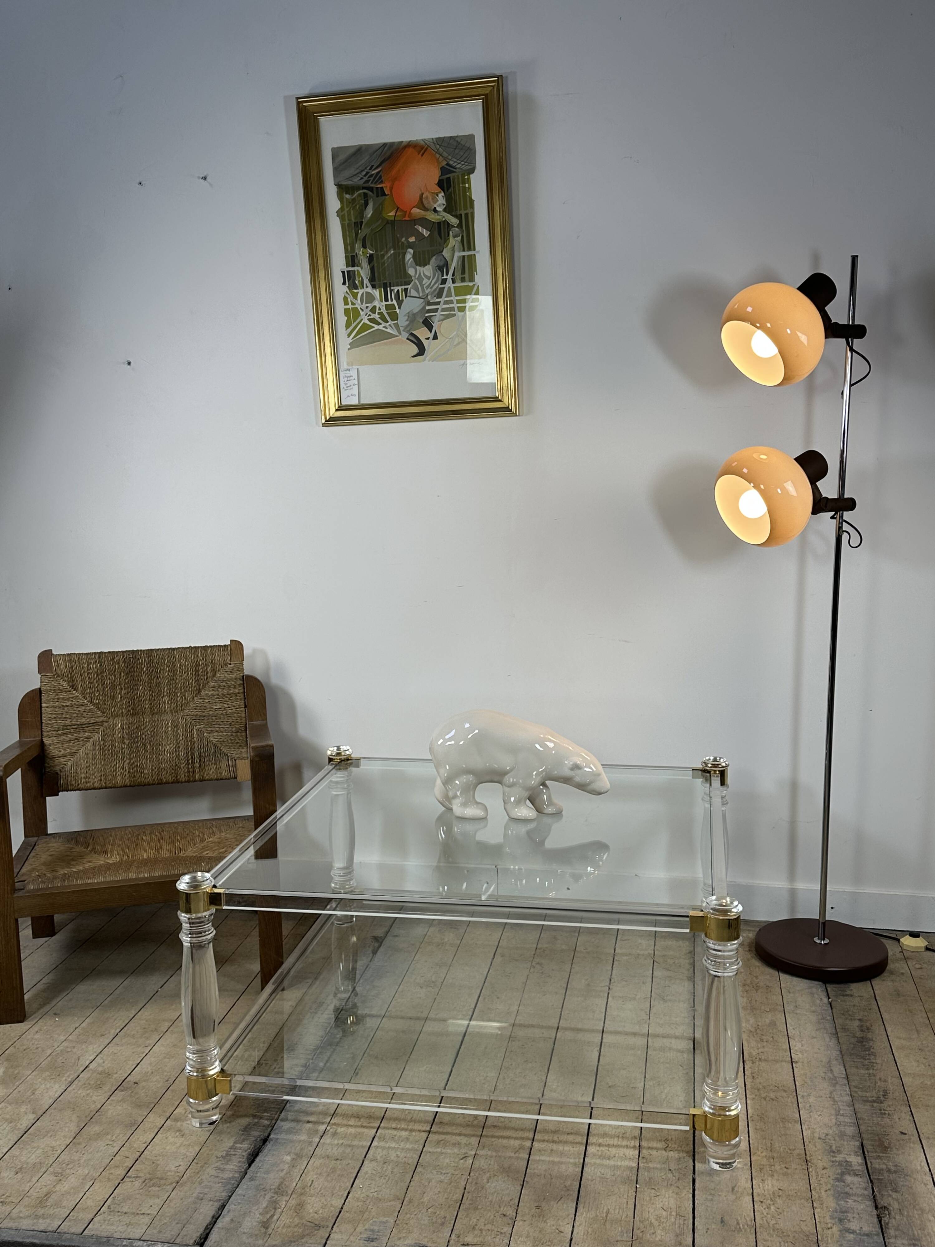 Table basse Hollywood Regency en altuglass et verre 1970'S