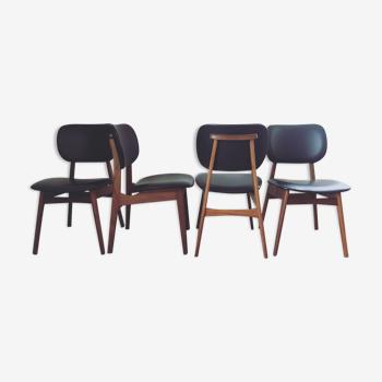 Set of 4 chairs vintage type Scandinavian strcuture wood and leatherette