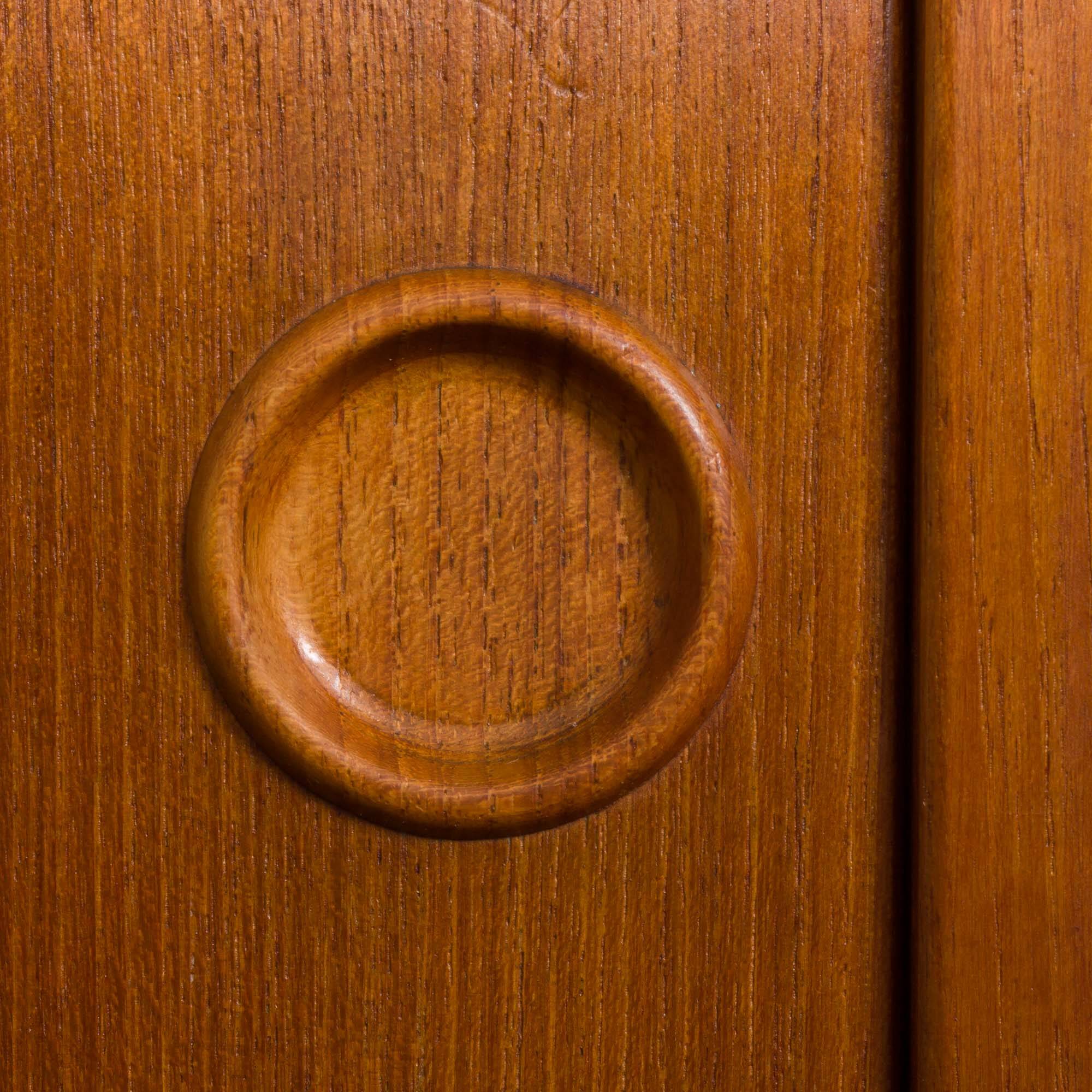 Bibliothèque modulaire à 3 baies Kai Kristiansen en teck avec armoire à porte tambour et étagère de bureau, De