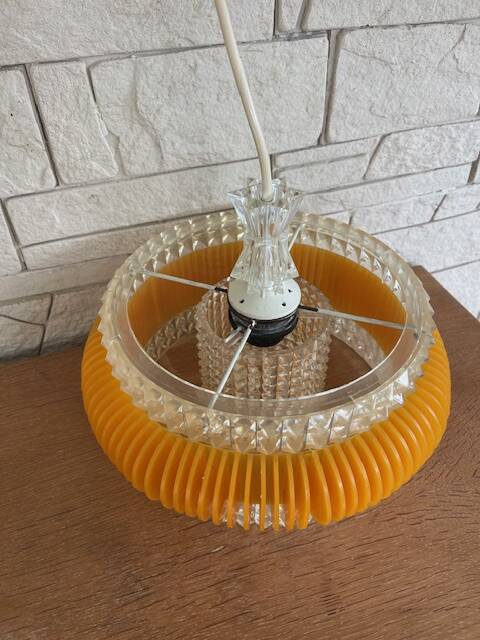 Vintage Orange Glass and Acrylic Suspension Chandelier 1970