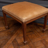 Oak stool early twentieth feet fluted leather top