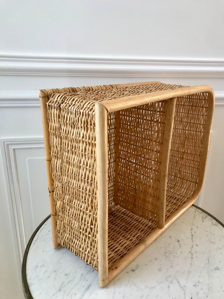 Rattan and light bamboo shelf 60s-70s
