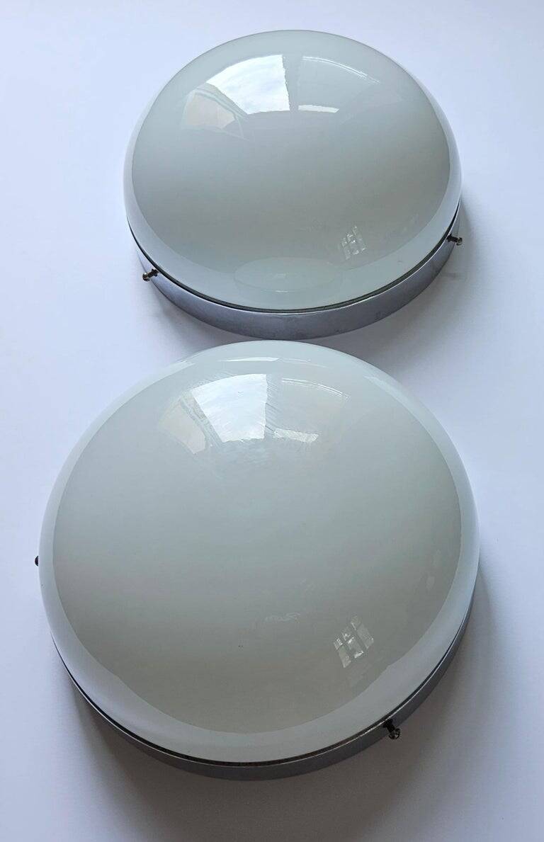 Set of Two Rare Chrome Bauhaus Flush Mount, Ceiling or Wall Lamps, 1930s