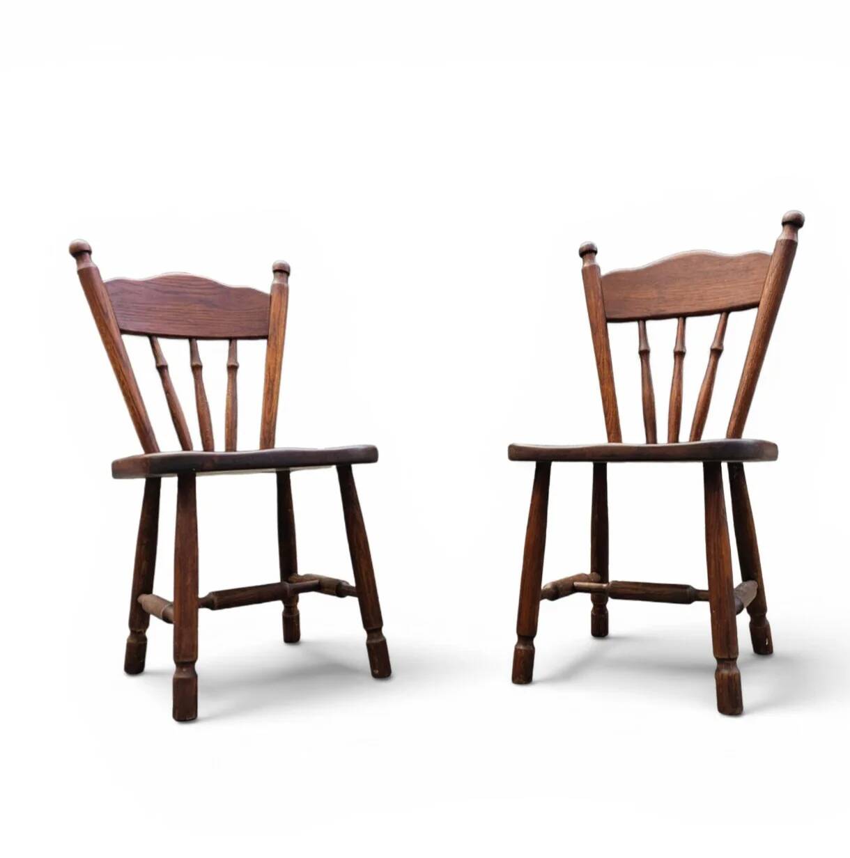 Set of 2 Oak Wood Victorian Child Stick Back Chairs / 1960s